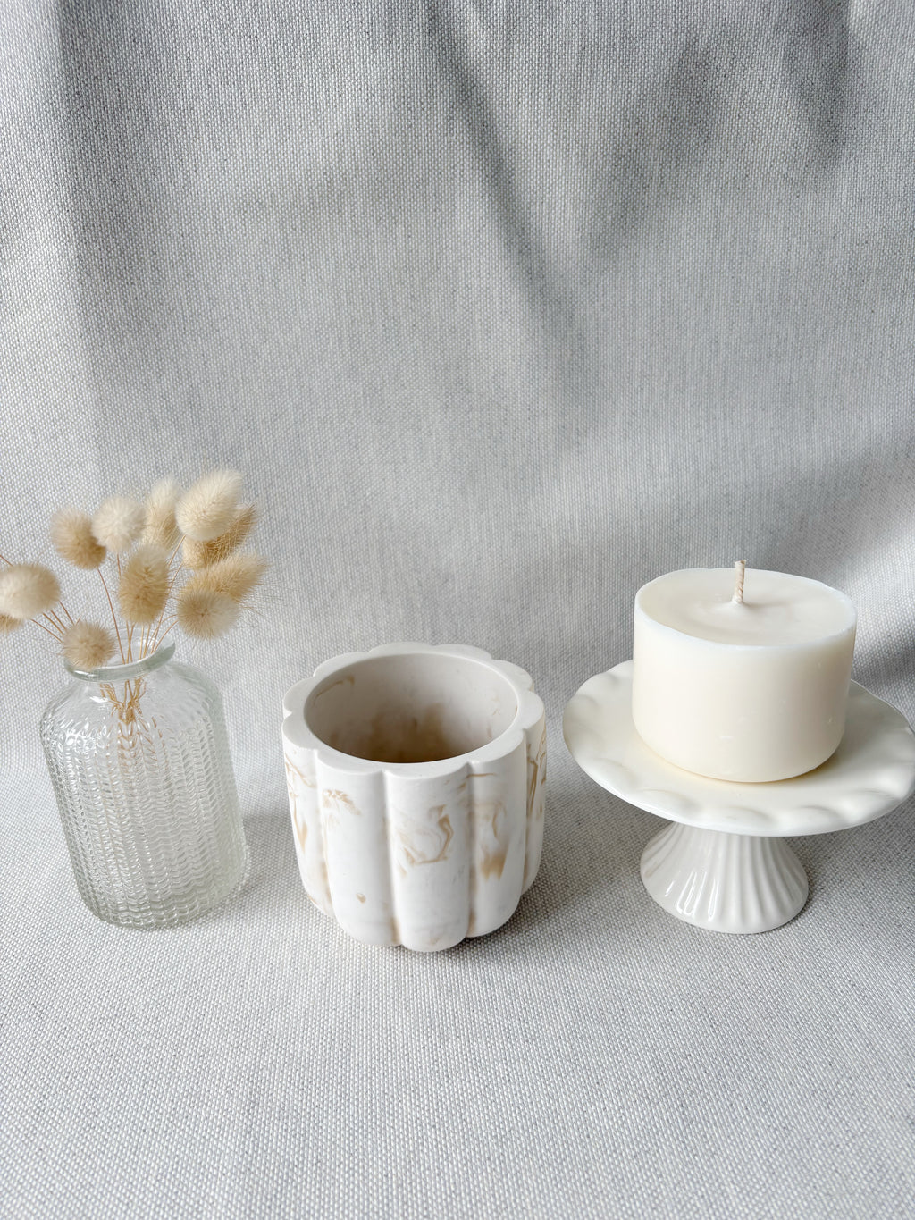 Bougie fleur - Marbré blanc & beige