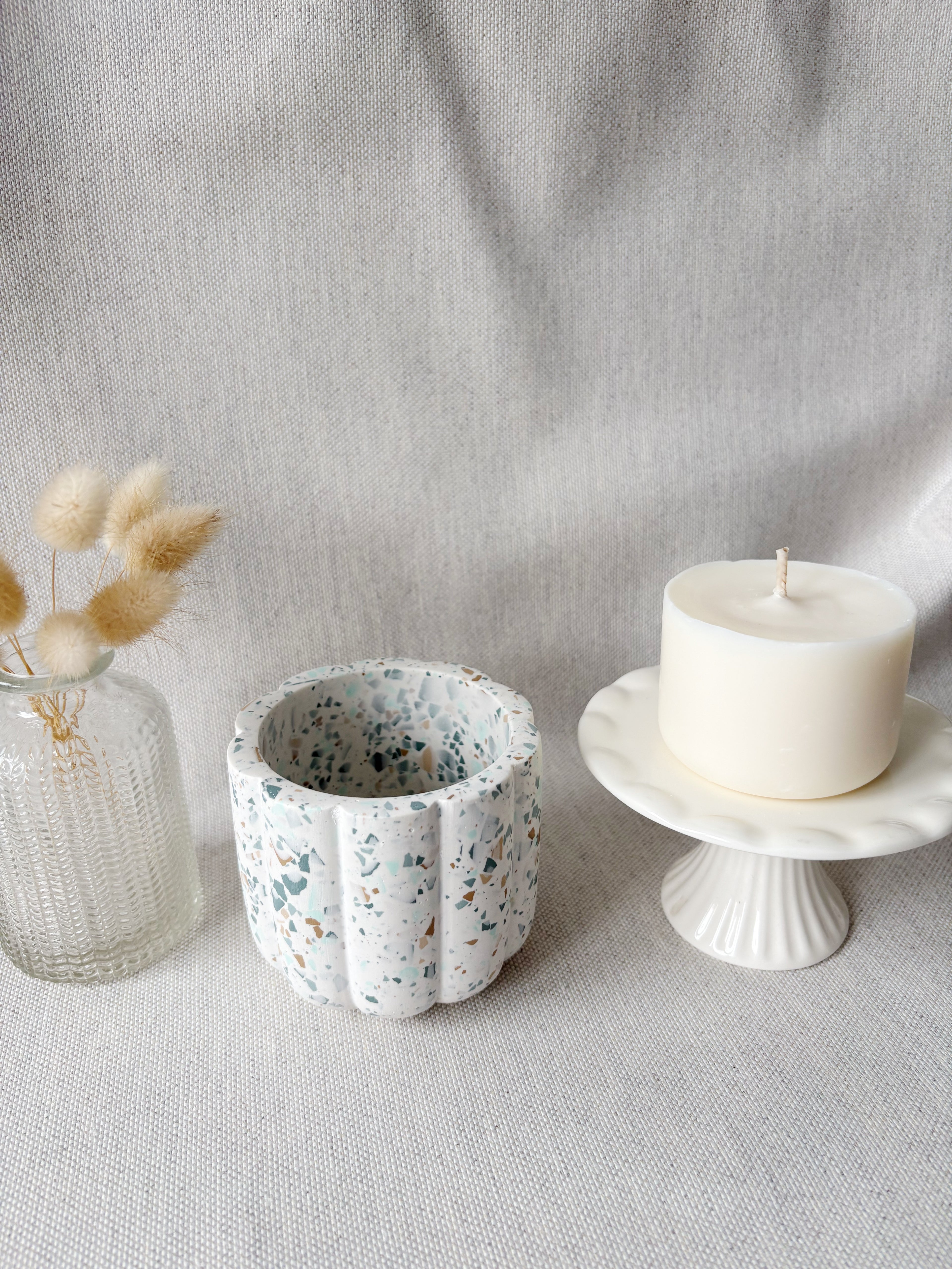 Bougie fleur - Terrazzo bleu